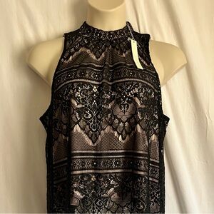 LC Lauren Conrad Black Mock Neck All Over Lace Sleeveless Blouse XL
